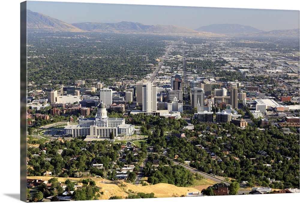 Aerial view of downtown Salt Lake City, Utah Wall Art, Canvas Prints