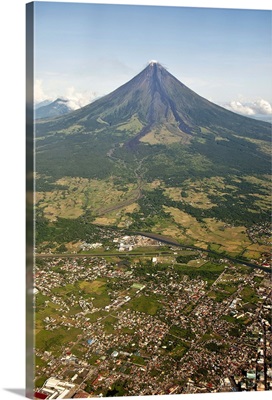 Aerial view of mayon Volcano and Cityscape of Legazpi at morning in Philippines.