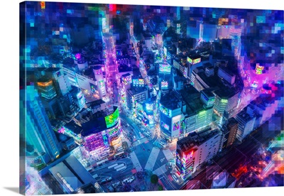 Aerial View Of Metaverse Cityscape At Night
