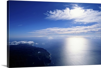 Aerial view of ocean and shore of Kauai, Hawaii