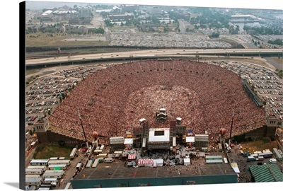Aerial View of Packed JFK Stadium, Live Aid Concert, Philadelphia, 1985