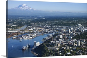 Aerial view of Tacoma and Mount Rainier, Washington State image thumbnail