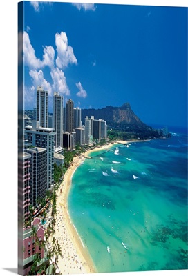 Aerial view of Waikiki Beach, Honolulu, Oahu, Hawaii, USA