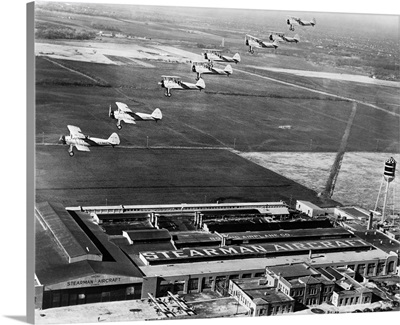 Aeroplanes Flying Above Stearman Aircraft Factory, 1941
