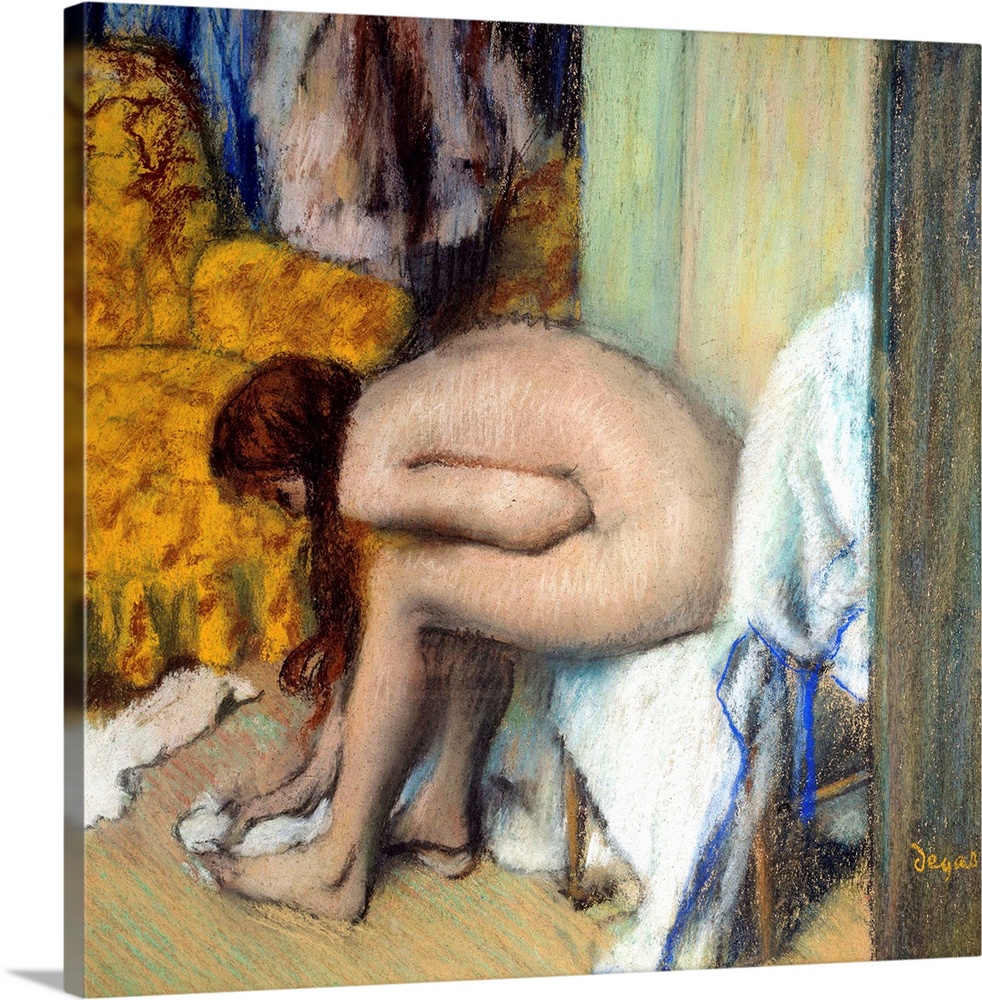 Nude woman wiping her left feet. A woman at her toilet. Monotype in black ink. Painting by Edgar Degas (1834-1917). 1879-1...