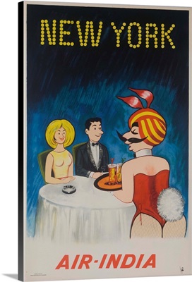 Air India Travel Poster, New York Playboy Bunny