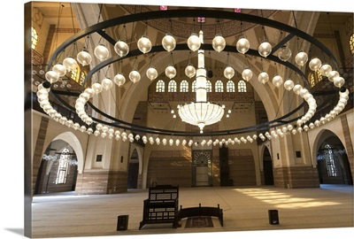 Al Fatih Mosque, prayer hall with lights, Manama, Bahrain