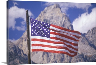 "American Flag with Mountains, Grand Teton National Park, Wyoming"