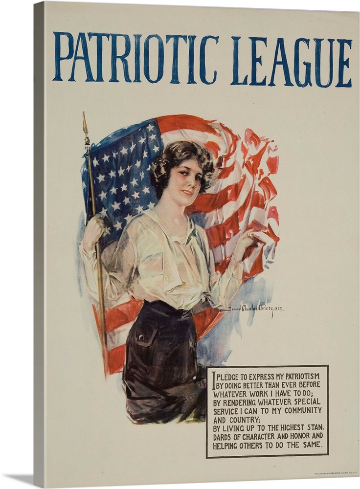World War I Patriotic League Poster. Illustrated by Howard Chandler Christy, 1918