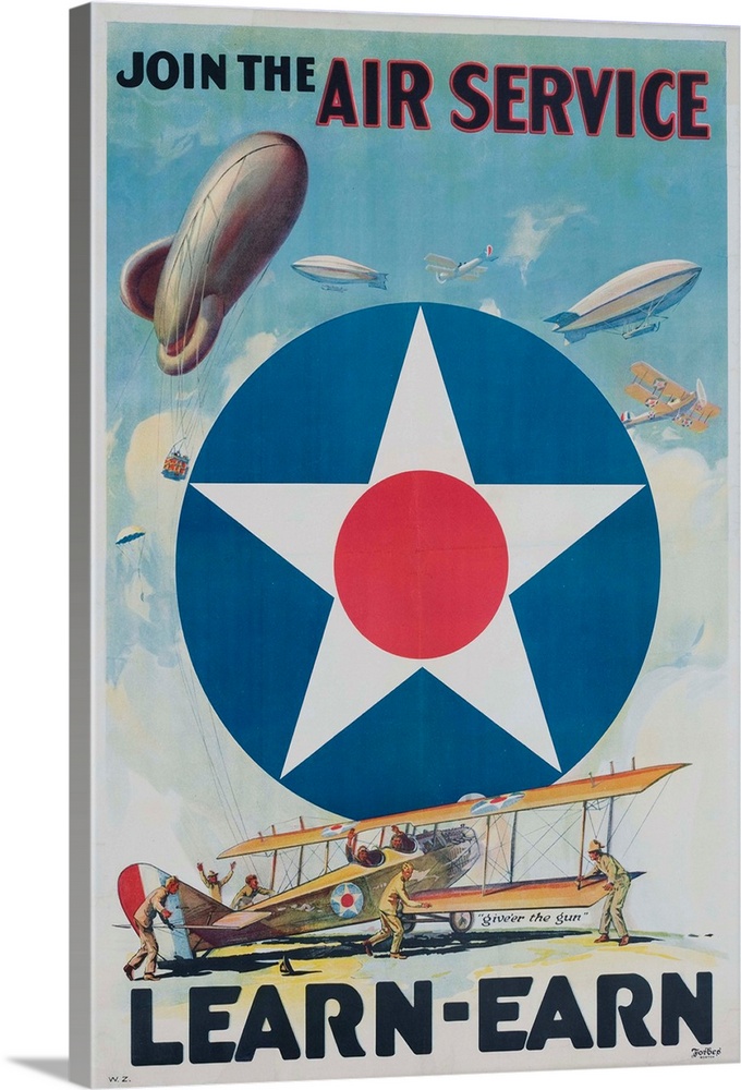 Join the Air Service, Learn-Earn. Illustrated by W. Z. Printed by Forbes, Boston. 1917.