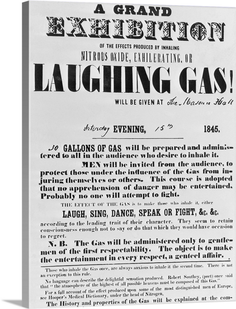 An 1846 poster gives the effects of laughing gas Wall Art, Canvas