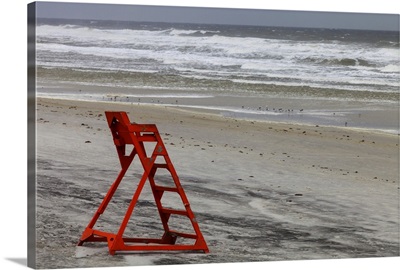 An empty lifeguard chair