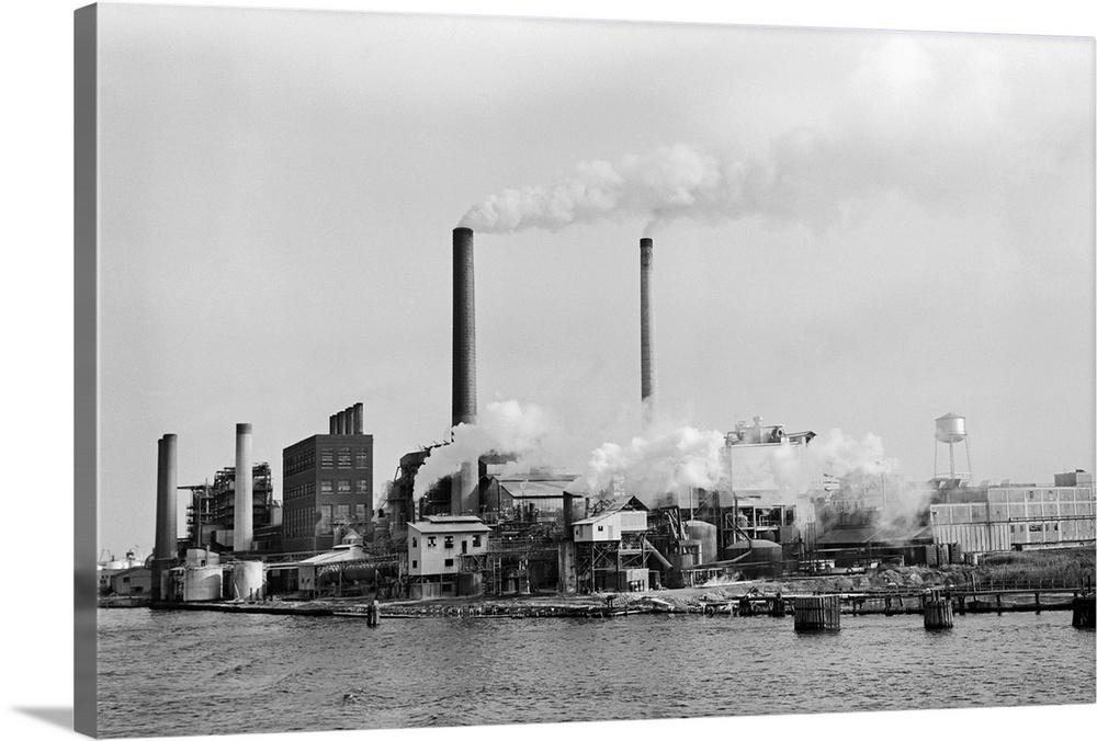 View of Anchor Paper's box mill in Jacksonville, Florida. Factory with multiple smokestacks. Undated photograph.
