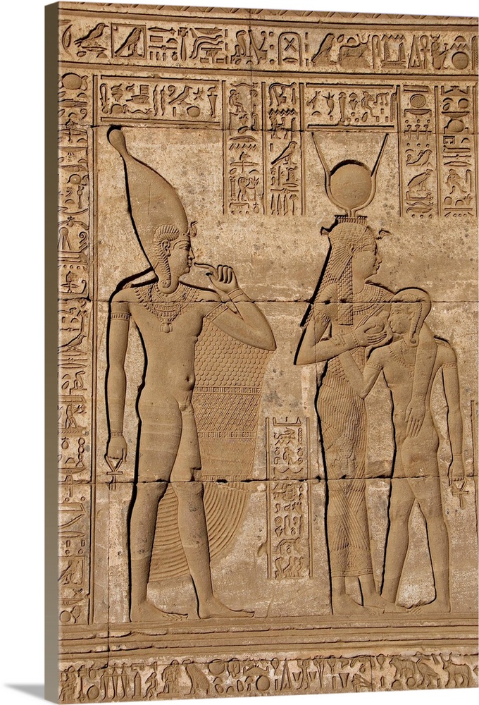 Egyptian civilization : goddess Isis-Hathor who is suckling her son Ihy and behind Hathor stand another image of Ihy with ...