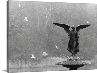 Angel Sculpture in Pond