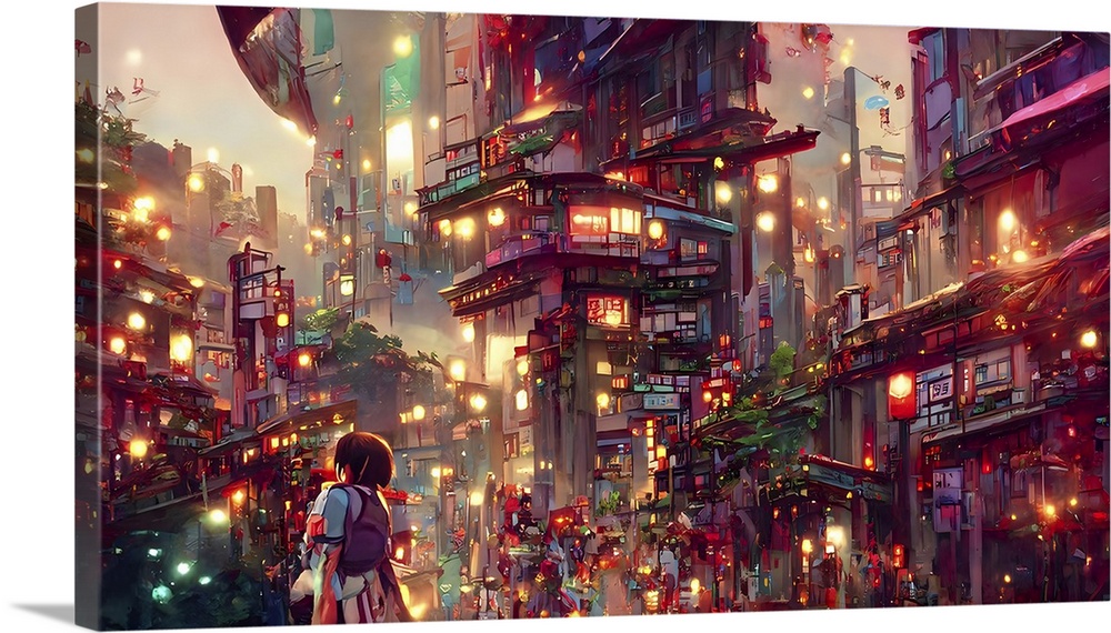 Digitall illustrated anime street scene.