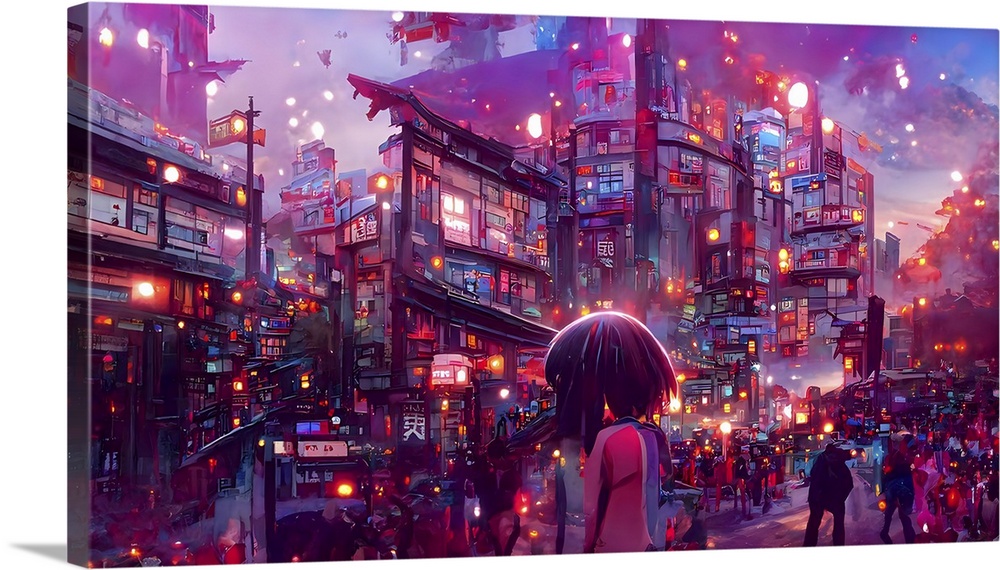 Anime street scene, originally computer generated.