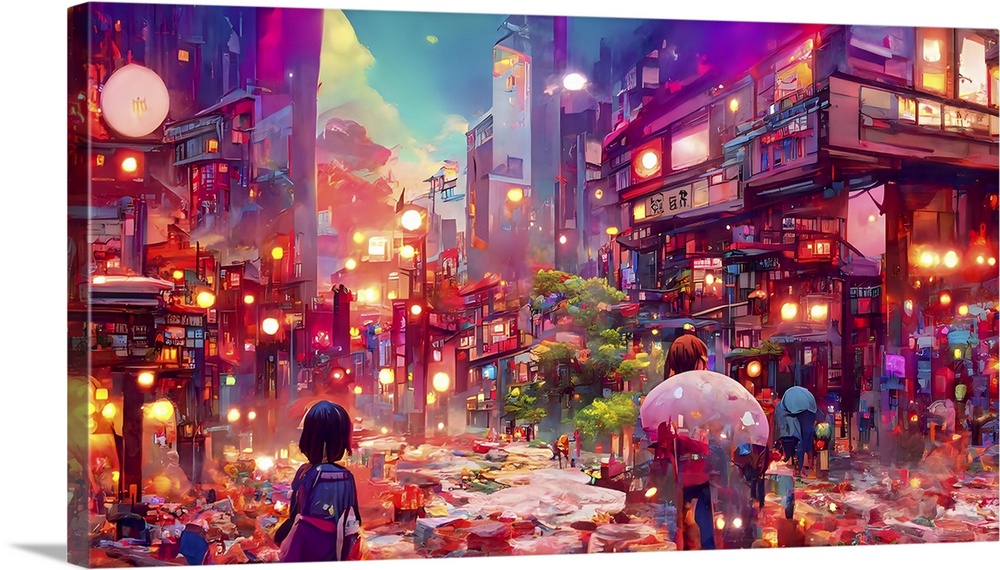 Anime street scene, originally computer generated.