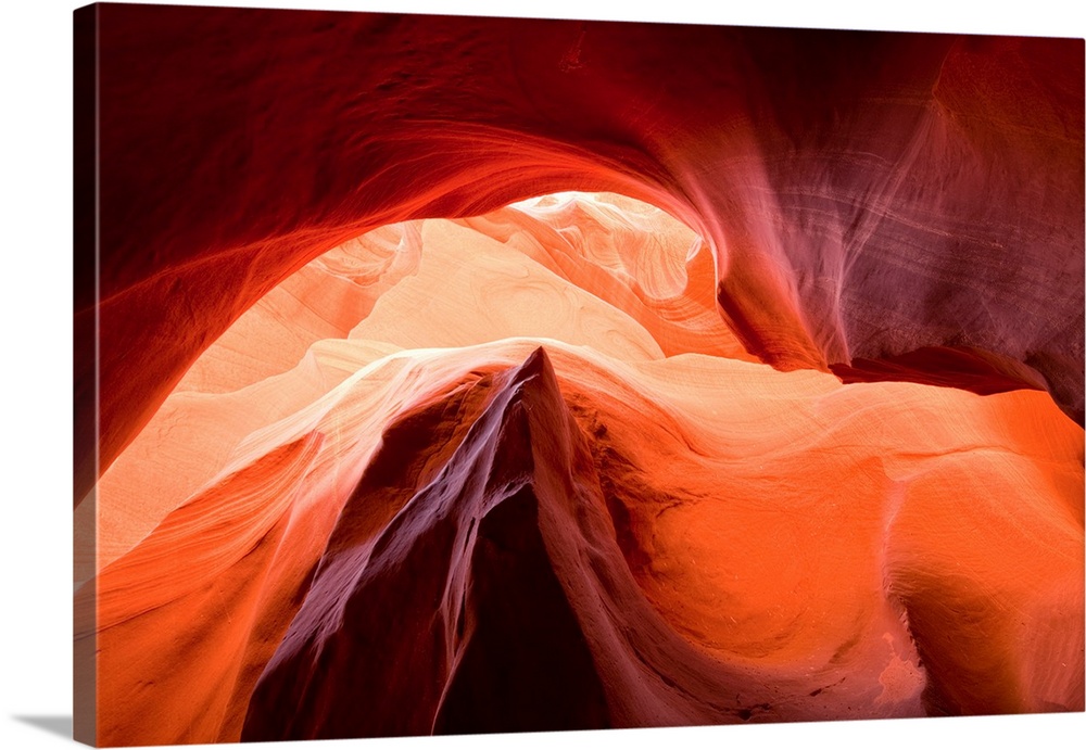 USA, Arizona, Page, Sunlight filters down into carved red sandstone walls of Lower Antelope Canyon