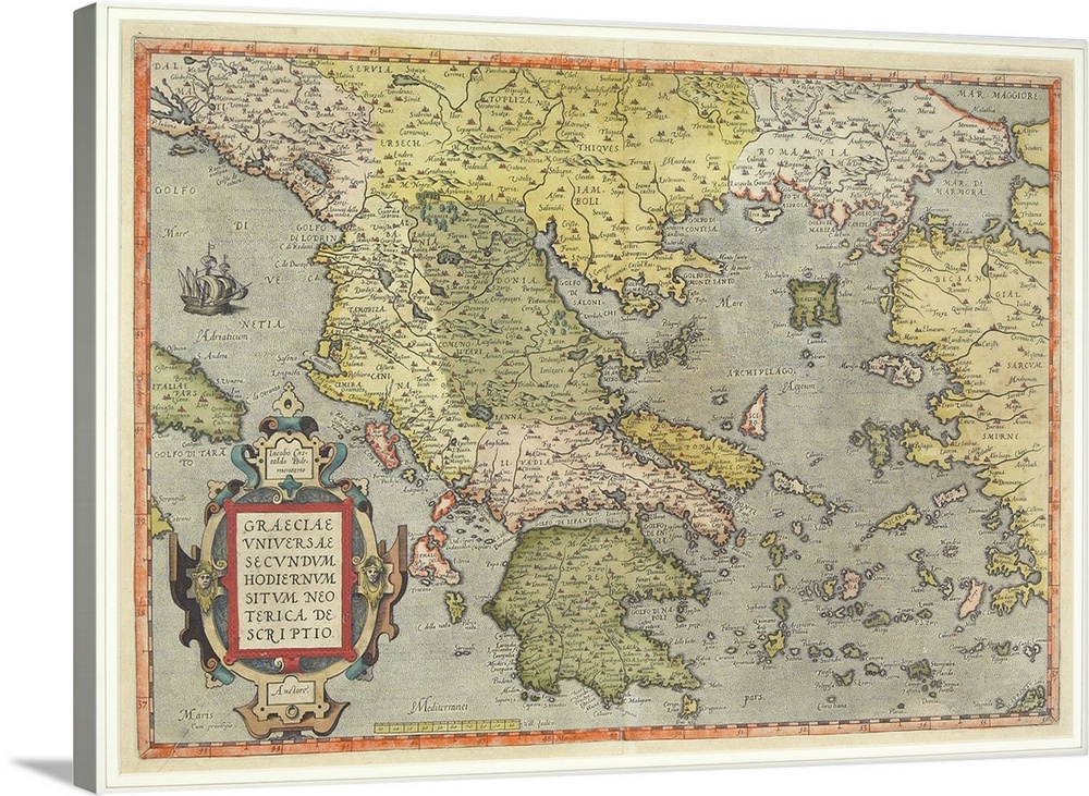 Antique map of Greece and surrounding countries