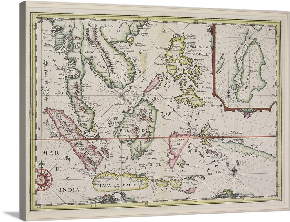 Antique map of Malaysian peninsula and Indonesian islands Wall Art ...