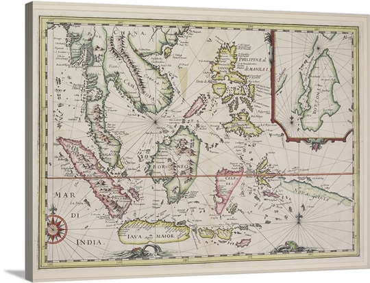 Antique map of Malaysian peninsula and Indonesian islands Photo Canvas ...