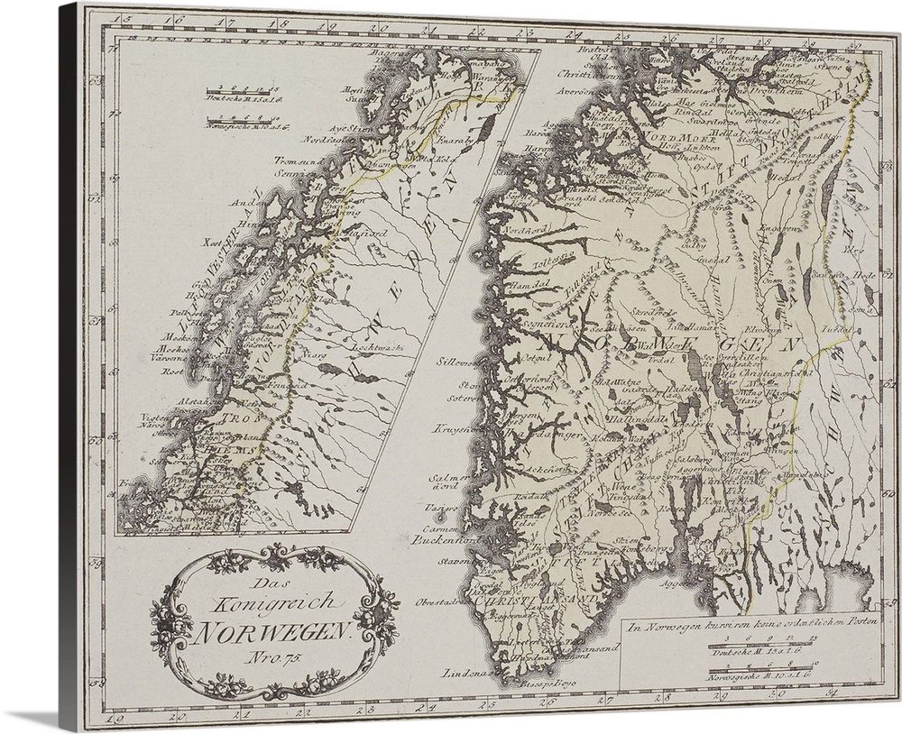 Antique map of Norway