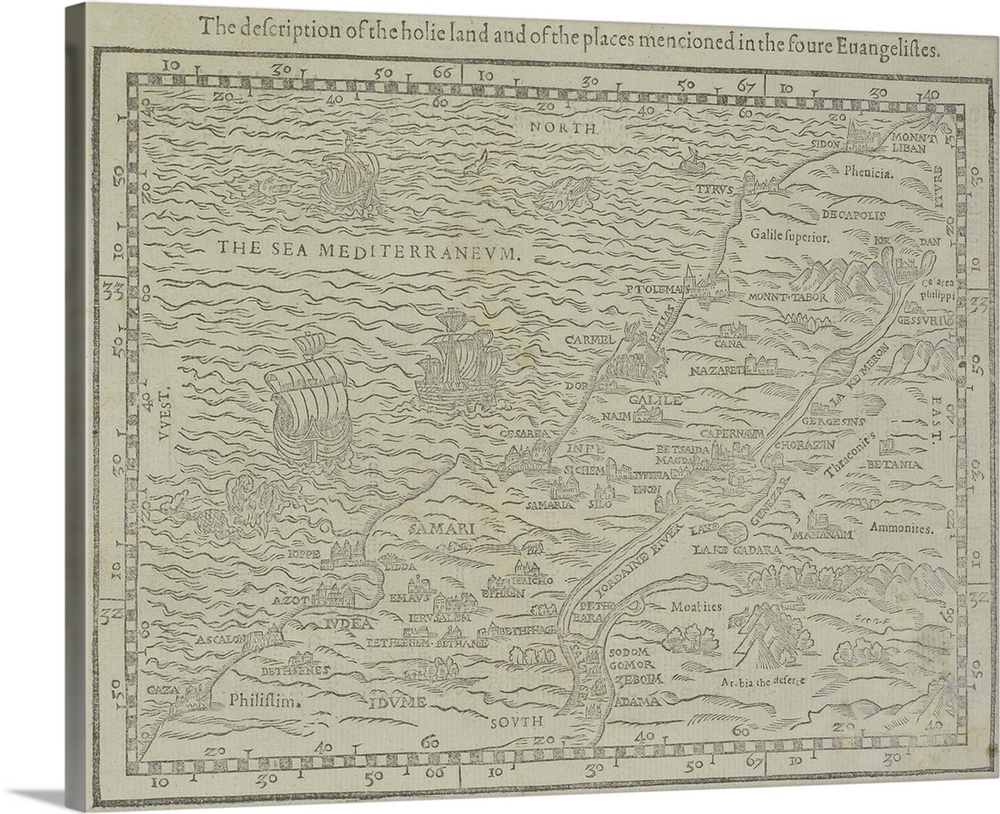 Antique map of the holy land from Geneva Bible