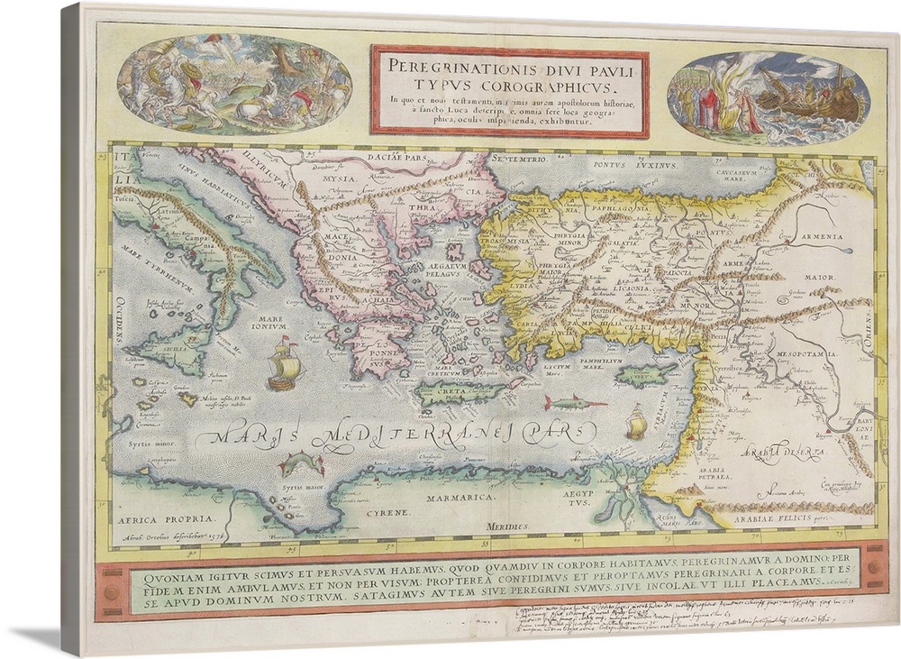 Antique map of the travels of St. Paul the Apostle in the Holy Land