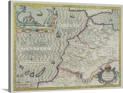 Antique map of west Africa with present day Morocco and Canary Islands
