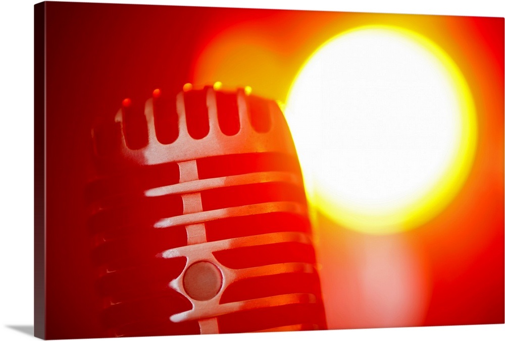 Antique microphone in spotlight Wall Art, Canvas Prints, Framed Prints