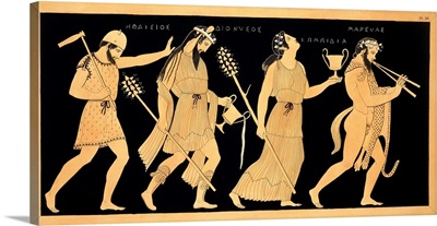 Antique Vase Illustration Of Dionysus And Three Figures