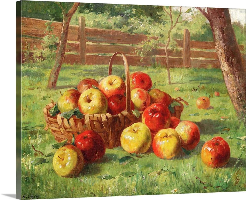 Karl Vikas (Austrian, 1875-1934), Apple Harvest, oil on canvas, 1934, 55 x 68.5 cm, private collection.