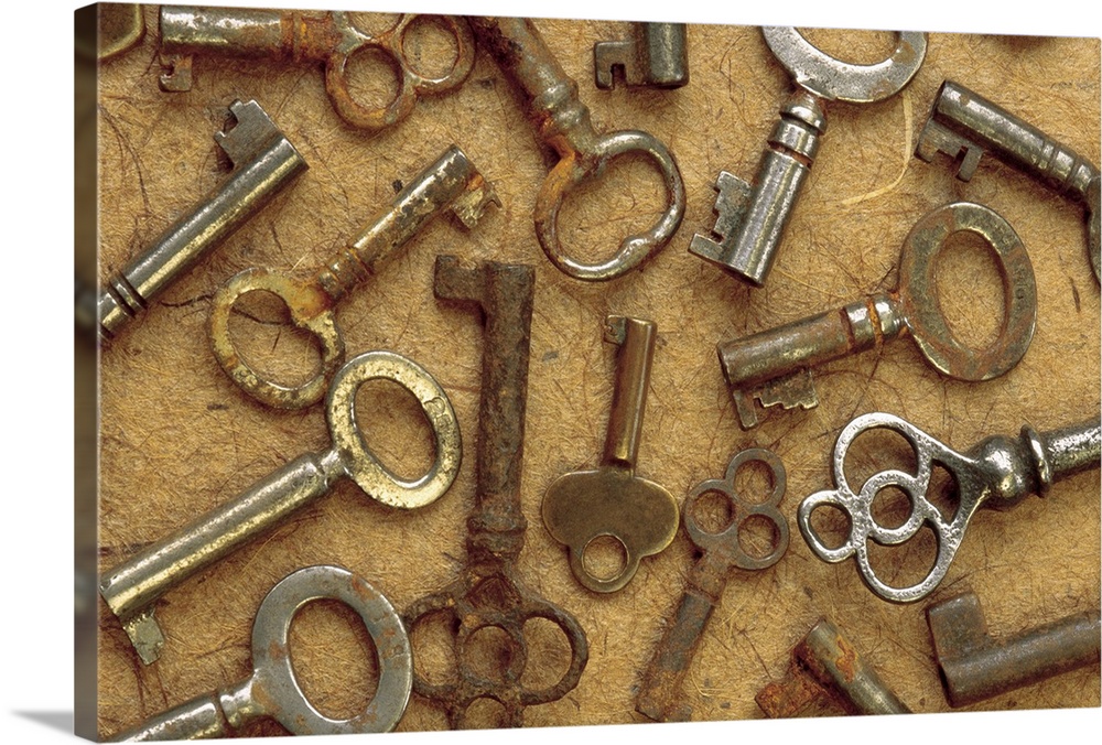 Assorted Antique Keys | Large Solid-Faced Canvas Wall Art Print | Great Big Canvas