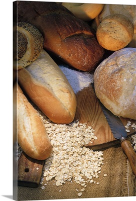 Assortment of breads on cutting board