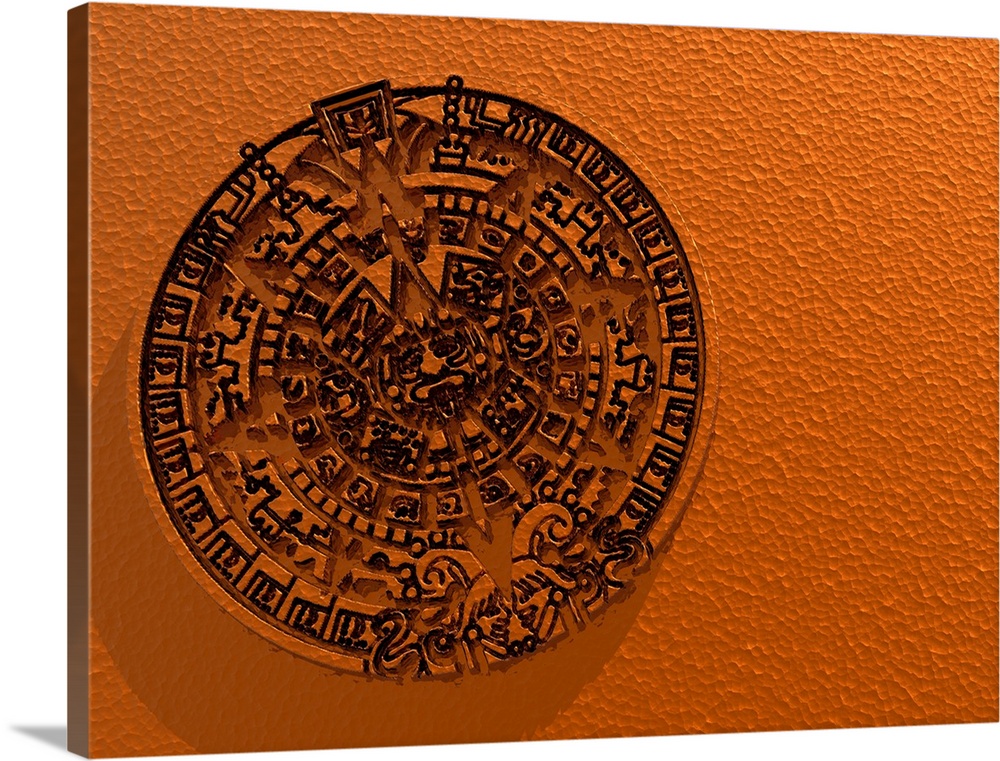 Aztec Sun Stone, computer artwork. This carved stone is also known as the Aztec Calendar Stone.