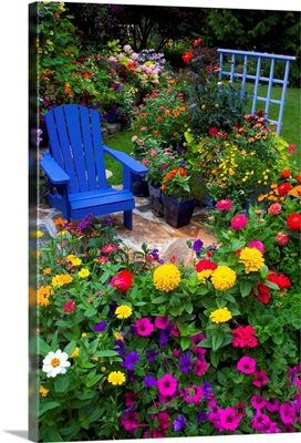 Backyard Flower Garden With Chair