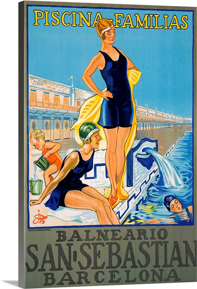 Piscina Familias poster, published by Thomas, circa 1925, color lithograph. | Location: Barcelona, Spain.