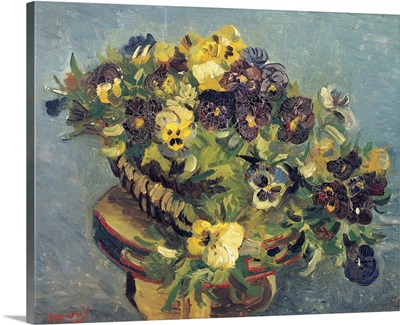 Basket Of Violets On A Table