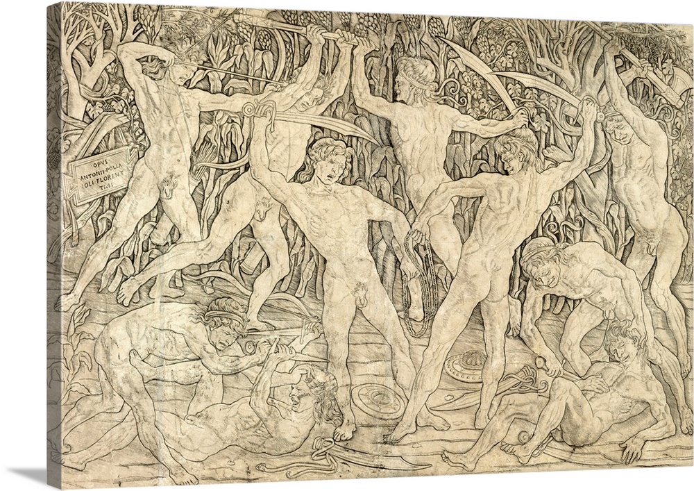 Antonio del Pollaiolo, Battle of the Nudes, c. 1470-90, engraving, 39.7 x 57.7 cm (15.6 x 22.7 in), Museum Boijmans Van Be...