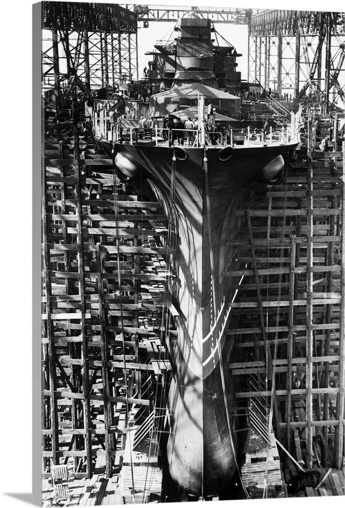 Giant battleship nears completion. An impressive view of the American battleship Indiana which is rapidly nearing completi...