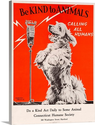 Be Kind To Animals, Calling All Humans, Humane Society Poster