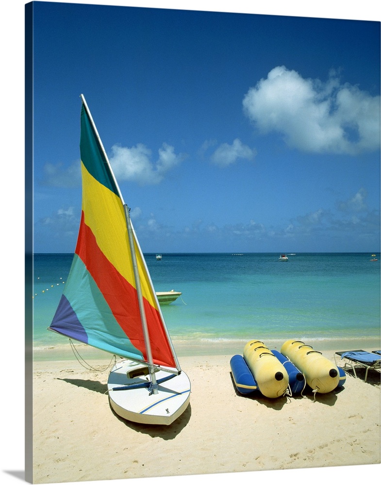 Beached watercraft on Dickenson Bay, Antigua