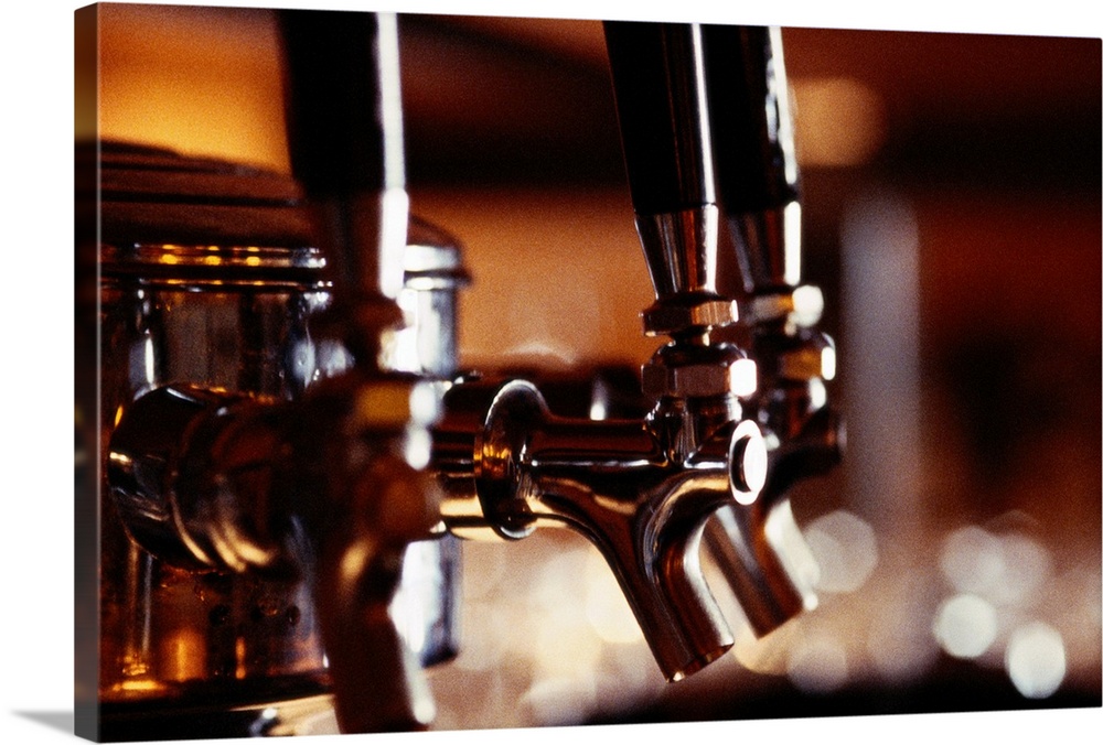 Artwork perfect for the home or kitchen of beer taps at a bar.