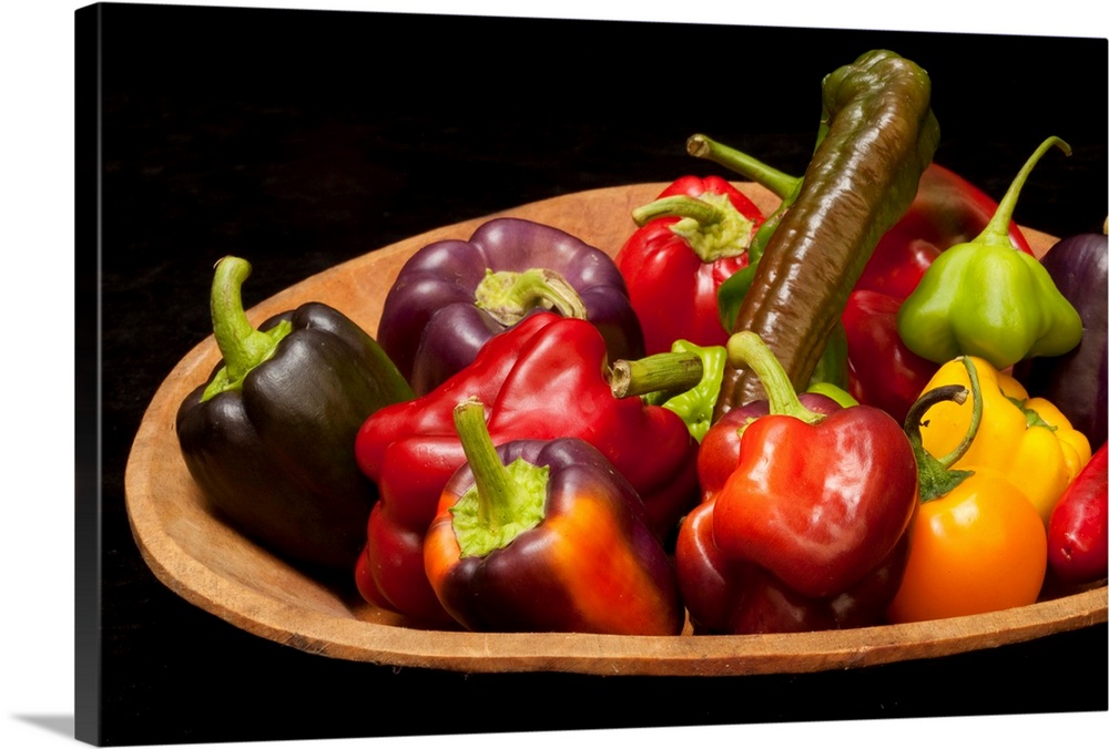 Mixed colors and types of peppers