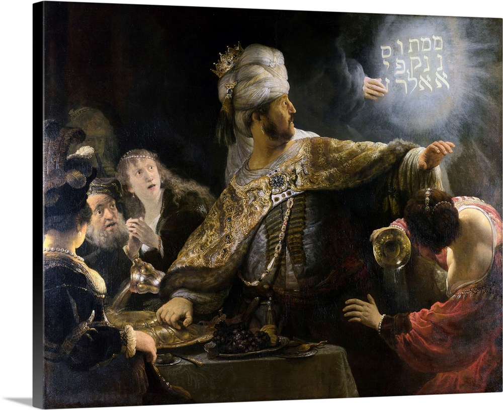 Circa 1636-1638, oil on canvas, 167.6 x 209.2 cm, National Gallery, London, England. From the Bible, Book of Daniel 5:1-31...