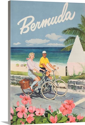 Bermuda Travel Poster, Couple On Bicycle