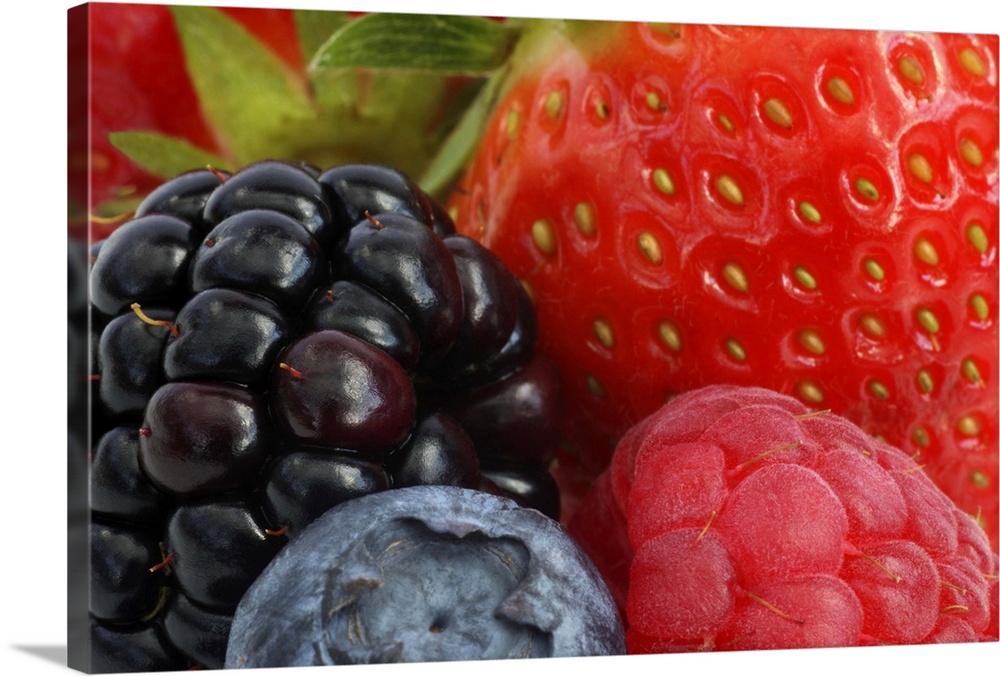 Close-up of blackberry, blueberry and strawberries.