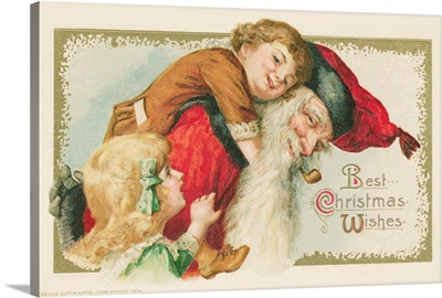 Best Christmas Wishes Postcard With Santa Claus And Children