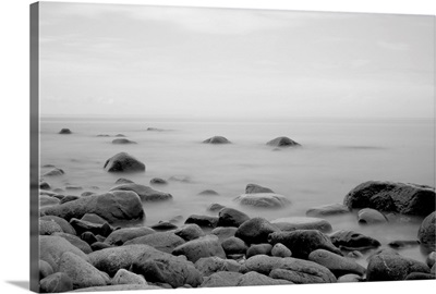Black and white long exposure of sea at Rugen, island in Baltic Sea.